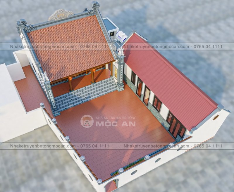 Mẫu 15 nhà kẻ truyền 3 gian - nhà kẻ truyền bê tông giả gỗ