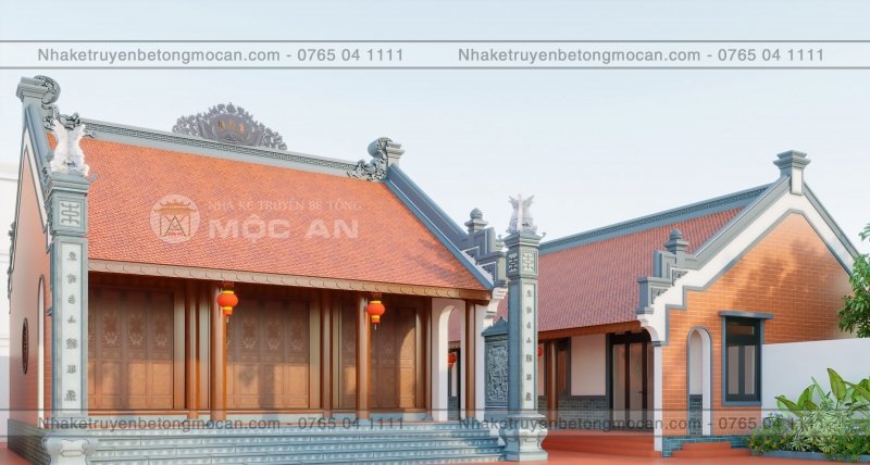 Mẫu 10 nhà kẻ truyền 3 gian - nhà kẻ truyền bê tông giả gỗ