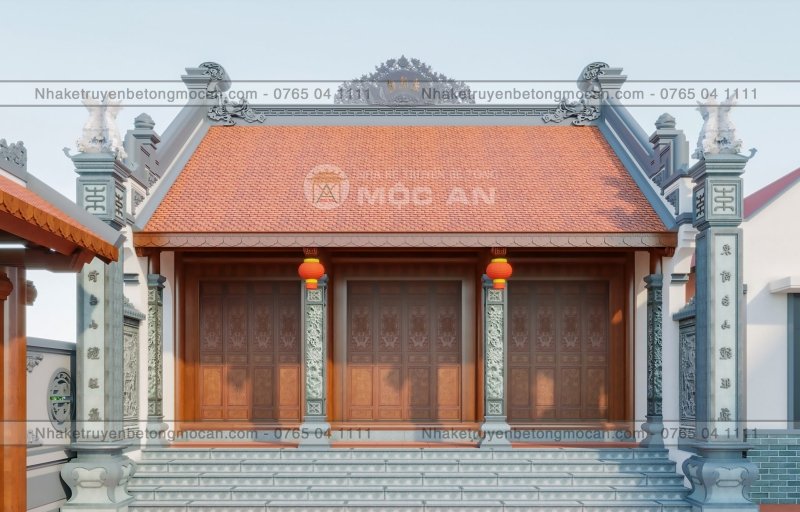 Mẫu 8 nhà kẻ truyền 3 gian - nhà kẻ truyền bê tông giả gỗ