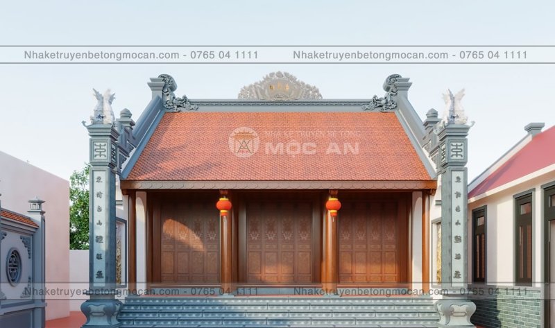 Mẫu 3 nhà kẻ truyền 3 gian - nhà kẻ truyền bê tông giả gỗ